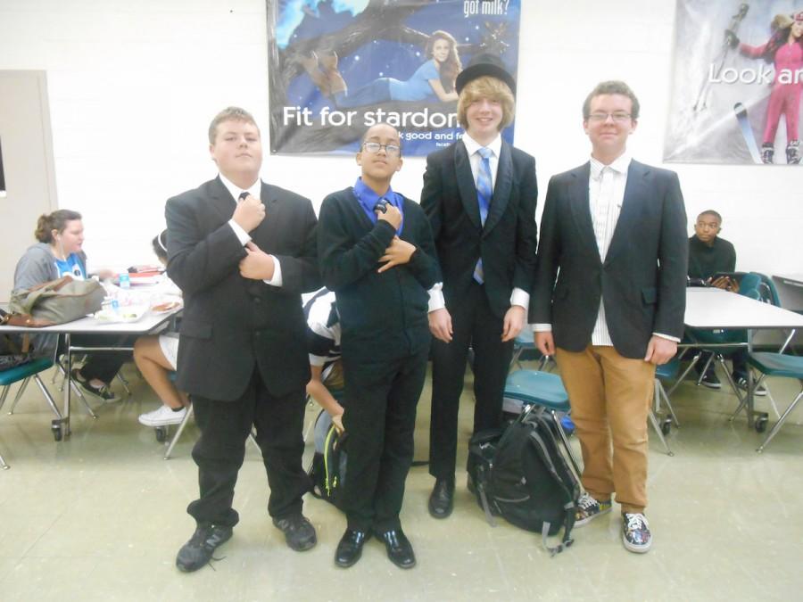 Freshmen Grant Dunker, Dorin Young, Alec Glass, and Jeffrey Cranford more than meet the dress code on Fancy Wednesday.