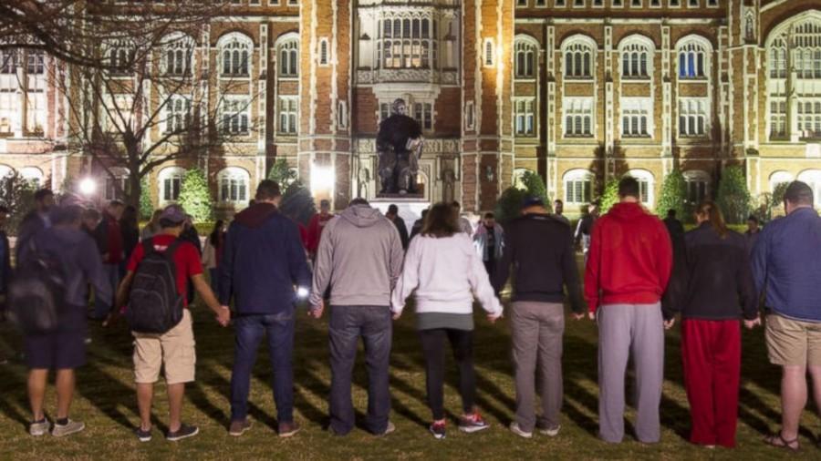 Students at Oklahoma protest in the wake of the  SAE scandal.  