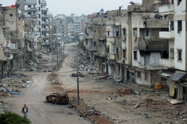 Search Syria in Google, and pictures of destroyed Syrian cities will appear (courtesy of BBC). 