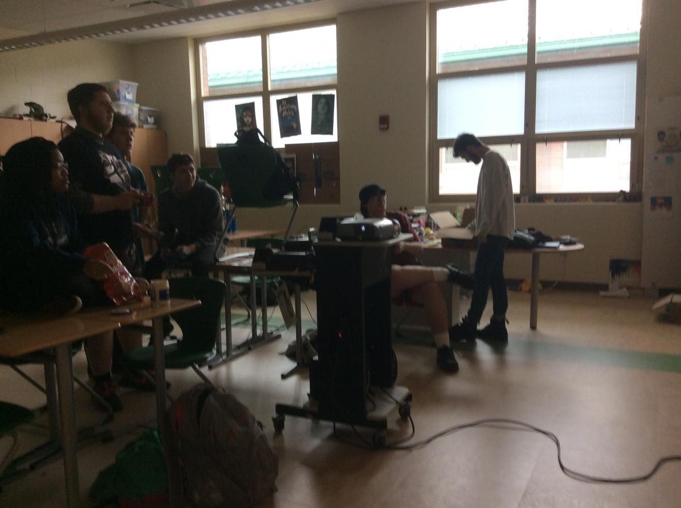 Drama Club members play Mario Cart at one of the Friday Hangouts.