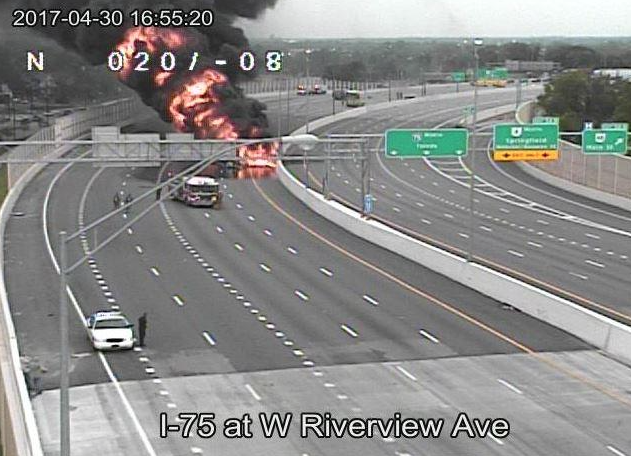Gas tanker and car explode on Interstate 75 (courtesy of Fox19).