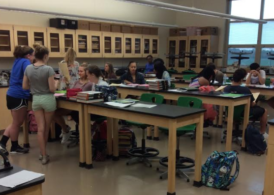 Mr. William Patrizios second period advanced chemistry class prepares for a test over acids and bases.