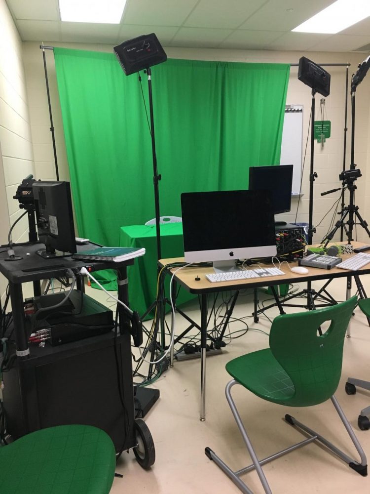 A classroom in the Language Arts wing has been transformed into Central Unit Studio 3210, where TNT broadcasts their live morning news show.