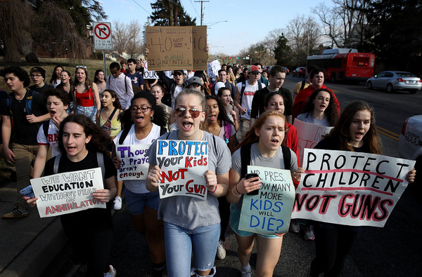 Students at a high school in Maryland participated in a walkout to protest gun laws.