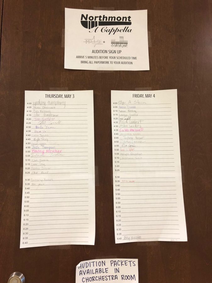 Students can sign up for a capella auditions outside the chorchestra room.