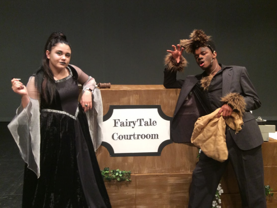 Junior Micah Via (left) as the Wicked Witch and sophomore Deven Cannon (right) as the Big Bad Wolf perform in Drama Clubs final performance, Fairytale Courtroom.