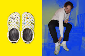 Post Malone (right) and his second collaboration pair of Crocs (left) (courtesy of GQ.com).