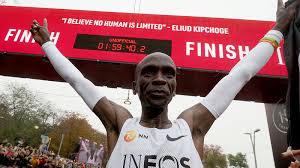 Eliud Kipchoge runs marathon in under two hours (photo courtesy of ABC7).