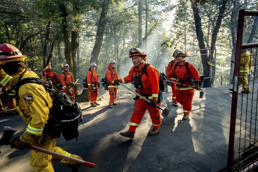 Californian inmates heading out to fight a fire.