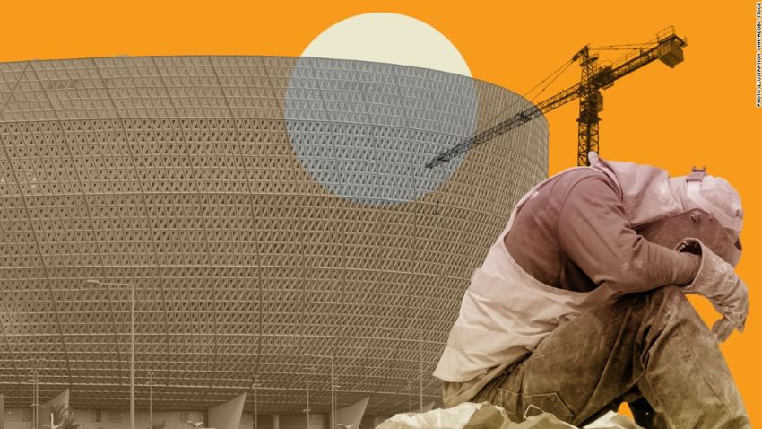 An image of a migrant worker who built Qatars World Cup Stadiums. From CNN: https://www.cnn.com/2022/11/29/football/qatar-world-cup-migrant-worker-deaths-spt-intl/index.html