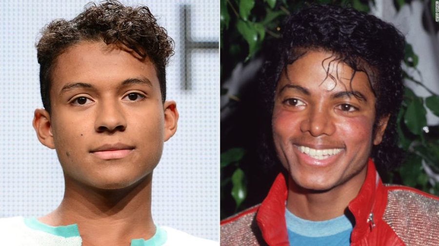 Jaafar Jackson, left, pictured at an event in Beverly Hills in 2014, and the late Michael Jackson, right, pictured in Los Angeles in 1983.