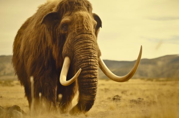 A Woolly Mammoth imagined through artistic rendering.