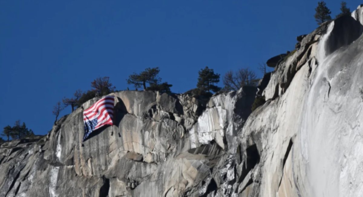 American flag hung upside-down in Yosemite 