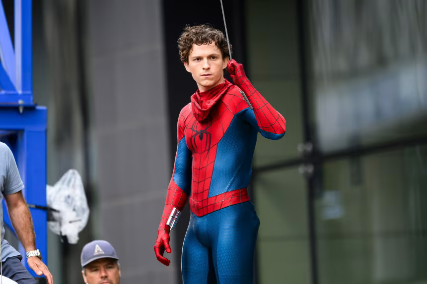 Tom Holland is seen on the set of 'Spider-Man: Brand New Day' in Glasgow, Scotland.  ( August, 3, 2025 | Getty Images. )