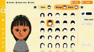 A screenshot of the new, updated MII editing system that's provided within game ( Nintendo / Tomdatchi Life : Living the Dream / March, 25 26 ).